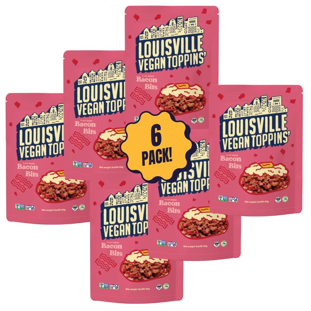 Louisville Vegan Jerky  Toppins Bacon Bits, Vegetarian and Vegan Meat - Non-GMO Soy Protein, Gluten-Free High Protein Vegan Snacks (3 oz, 6 - pack)