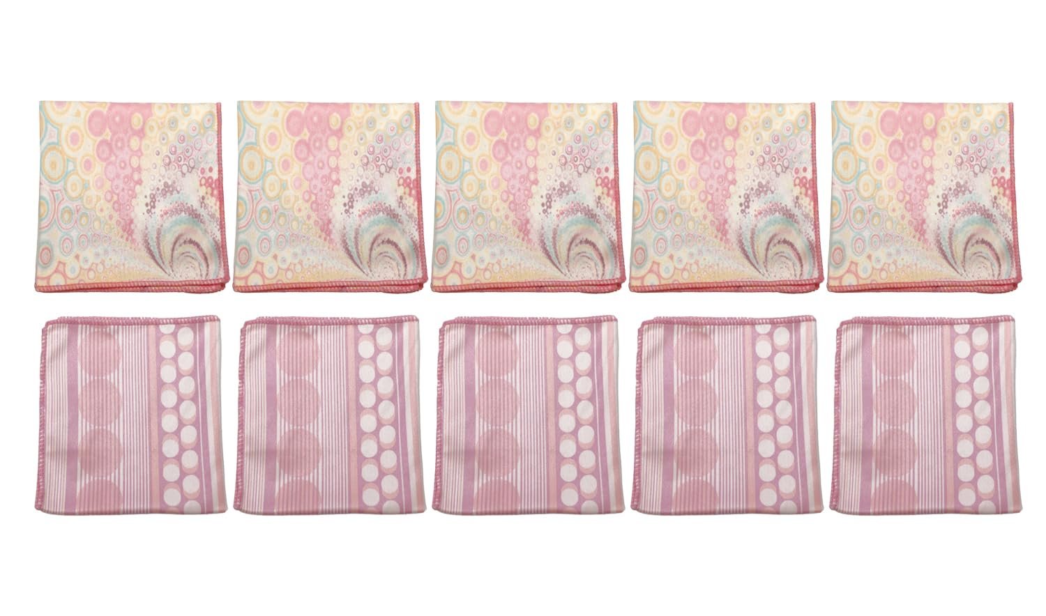 Calabria 10 Pack Microfiber Cleaning Cloth Pink Purple Lines/Pink Yellow Circles Cleans Eyeglass Lens TV Phone Screen Camera