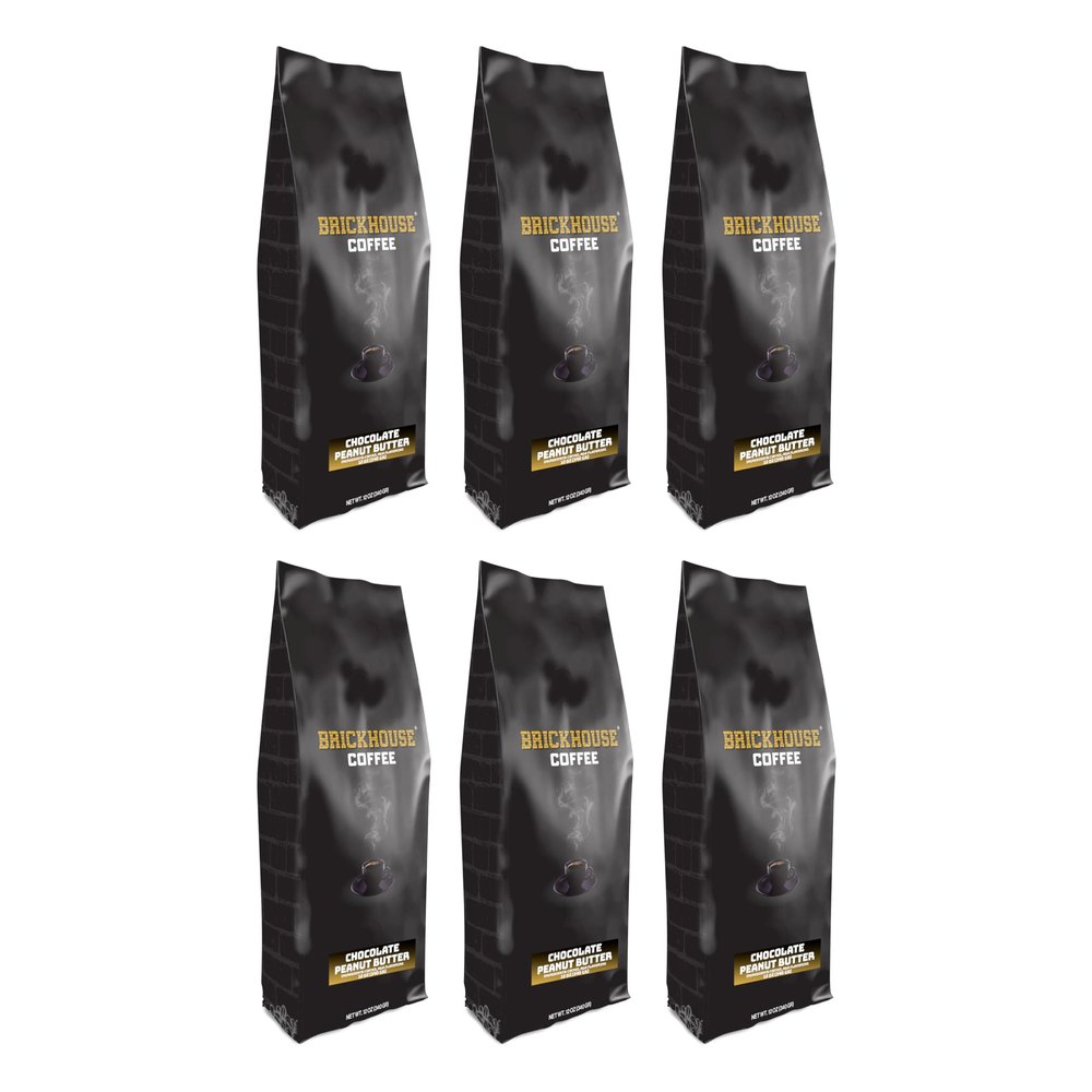 Brickhouse Chocolate Peanut Butter Flavored Ground Coffee  Nutty & Sweet, 100% Arabica, 6-Pack (12oz Bags)