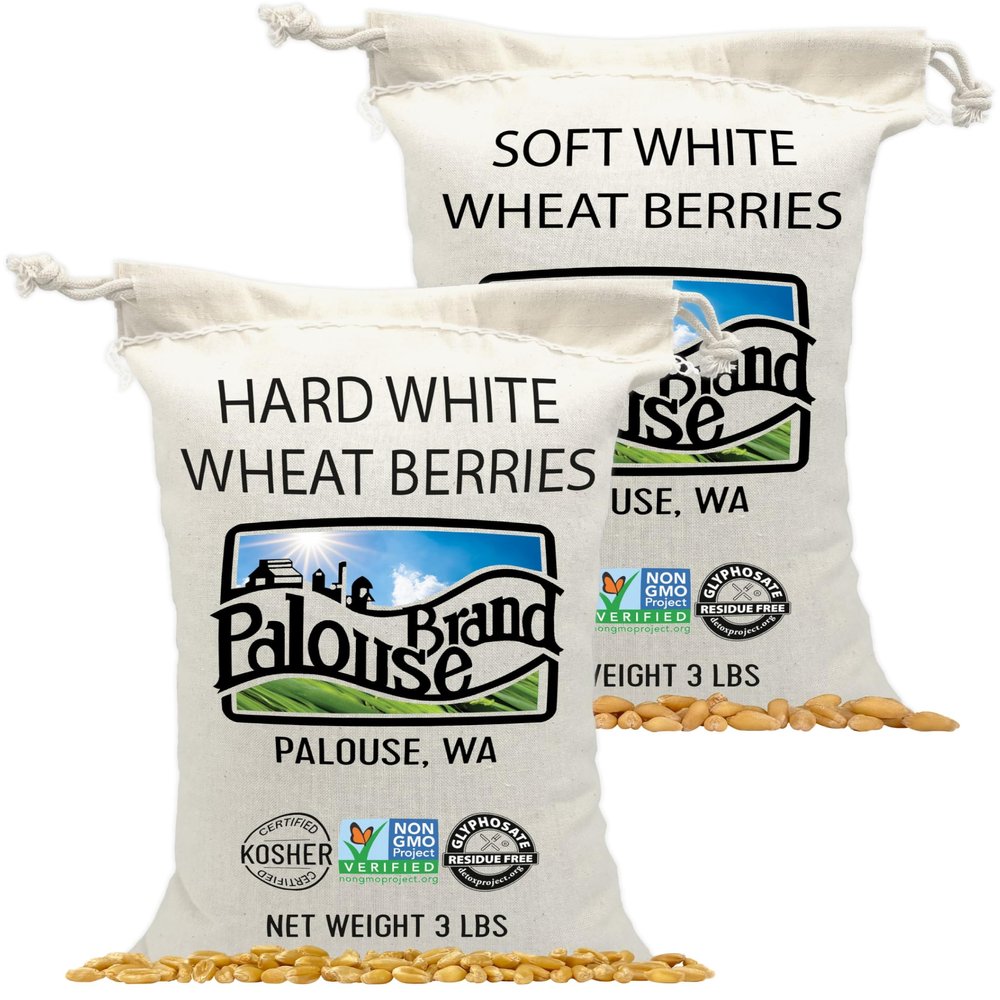 Soft White Wheat & Hard White Berries | 6 LBS | Family Farmed in Washington State | 100% Desiccant Free | Non-GMO Project Verified | 100% Non-Irradiated | Kosher | Field Traced | Cotton Bag