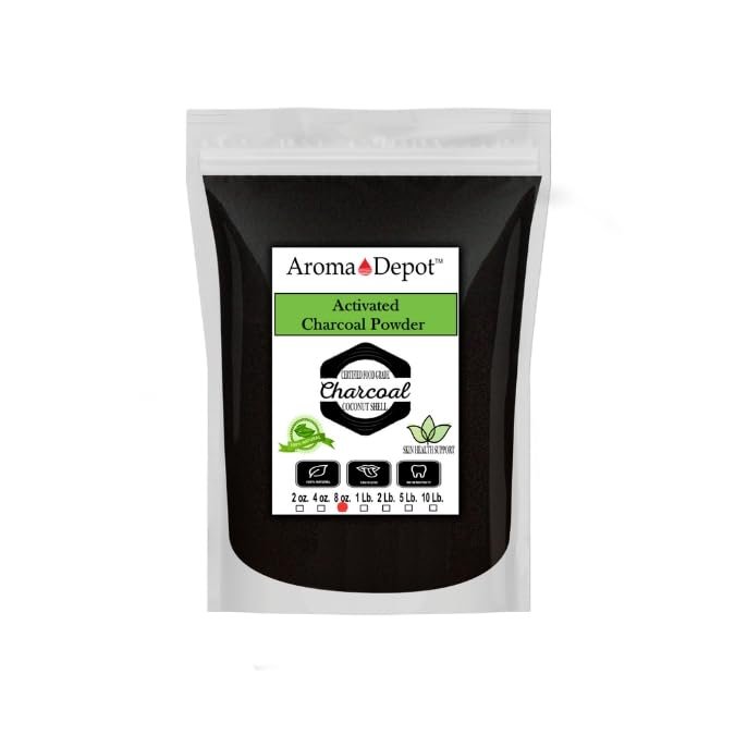 Aroma Depot 8 oz. Coconut Activated Charcoal Powder - Supports Health, Vegan, Non-GMO, No Additives, Food Grade, Teeth Whitening Powder, Charcoal for Facial Scrub, and Soap Making. (8 oz.)
