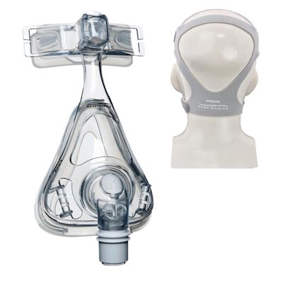 Legend M.D. Petite Full Face Silicone Cushion And Headgear Strap For for Respironics Amara Elbow Support, Transparent