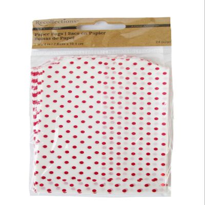 Fall Crafts Colored Chevron and Polka Dot Paper Favor Treat Bags - 24 Count - 3 x 4 Inches (Red)