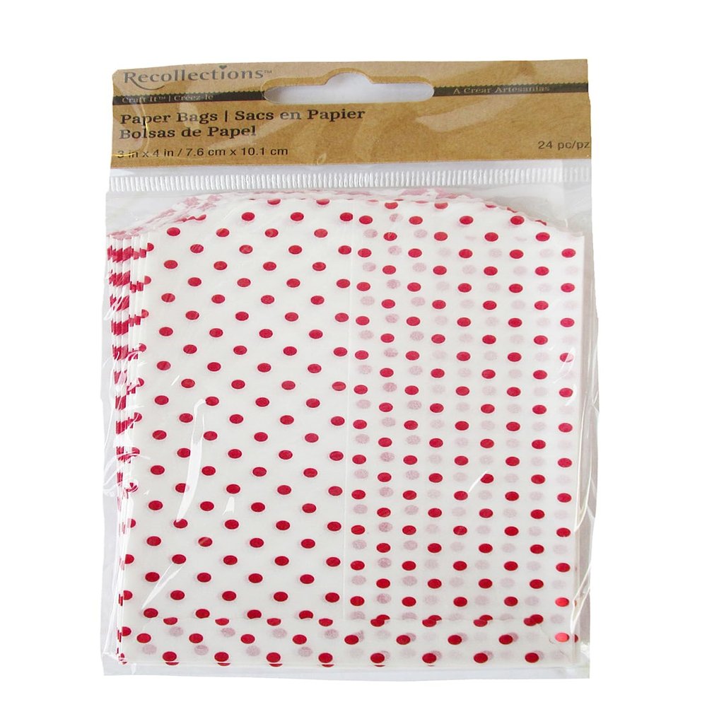 Fall Crafts Colored Chevron and Polka Dot Paper Favor Treat Bags - 24 Count - 3 x 4 Inches (Red)