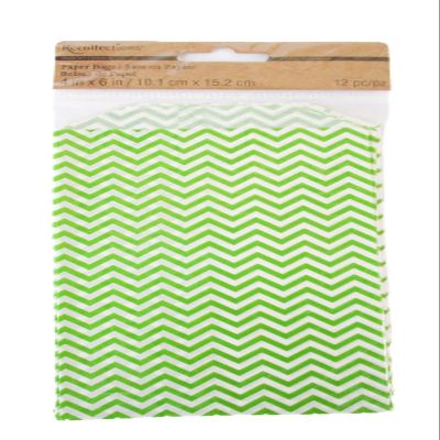 Fall Crafts Colored Chevron and Polka Dot Paper Treat Bags - 12 Count - 4 x 6 Inches (Green)