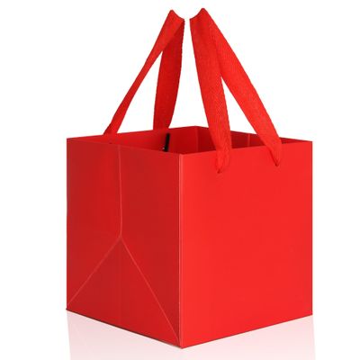 IN-JOOYAA Red Square Gift Bags 12 in Large Square Bottom Paper Bags Party Favor Bags with Rope Handle 1 Pcs (12 x 12 x 12 inch, Red)