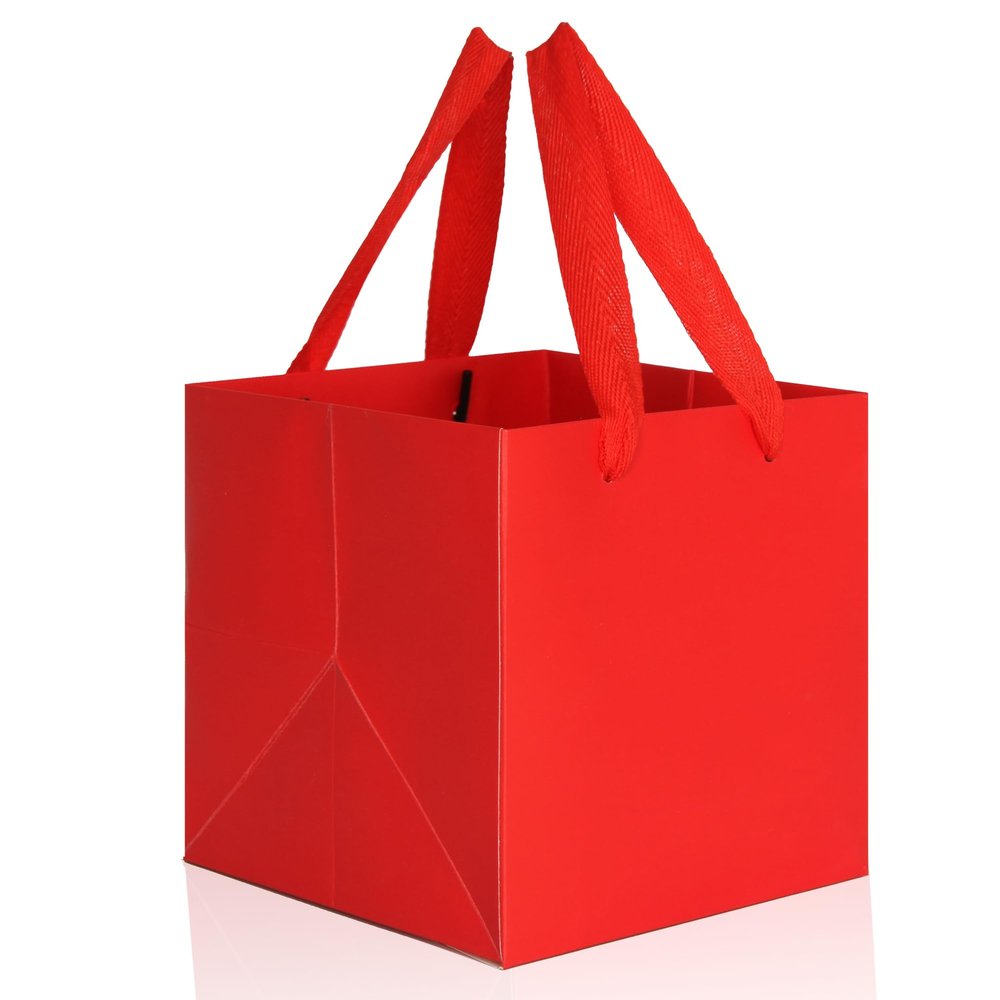 IN-JOOYAA Red Square Gift Bags 12 in Large Square Bottom Paper Bags Party Favor Bags with Rope Handle 1 Pcs (12 x 12 x 12 inch, Red)