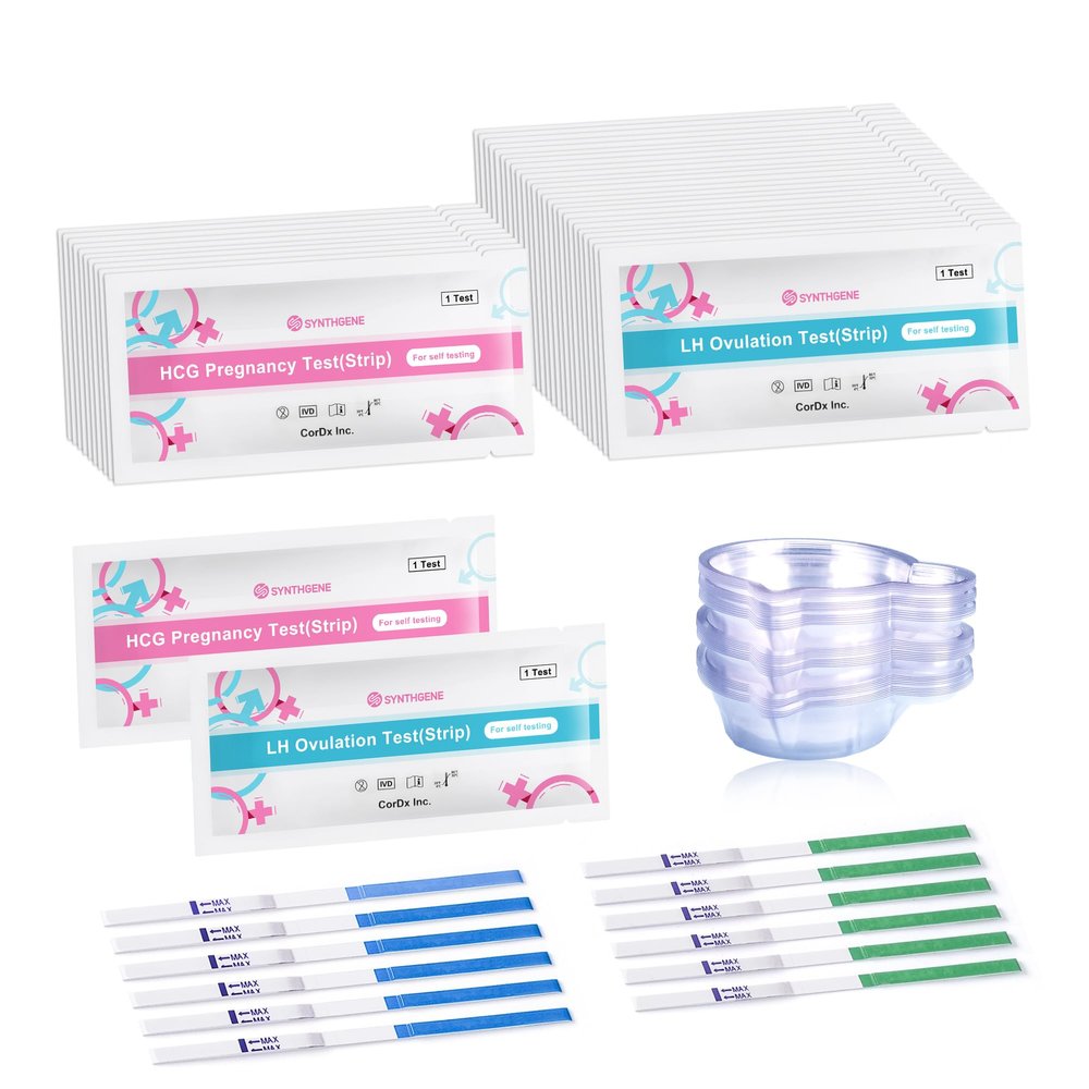 SYNTHGENE Ovulation Test Strips, LH 40 HCG 15 Ovulation and Pregnancy Tests, 40 Ovulation Tests and 15 Pregnancy Tests with 55 Urine Cups, Detect Early Pregnancy and Accurately Track Ovulation
