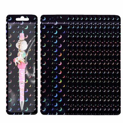 100 Pack Holographic Bags Clear Window Resealable Bags for Candy Party Favor, Bead Pen Bags Sample Pouch Packaging Bags for Pen,Jewelry,Brushes Small Business Supplies 2.5x8.66inch