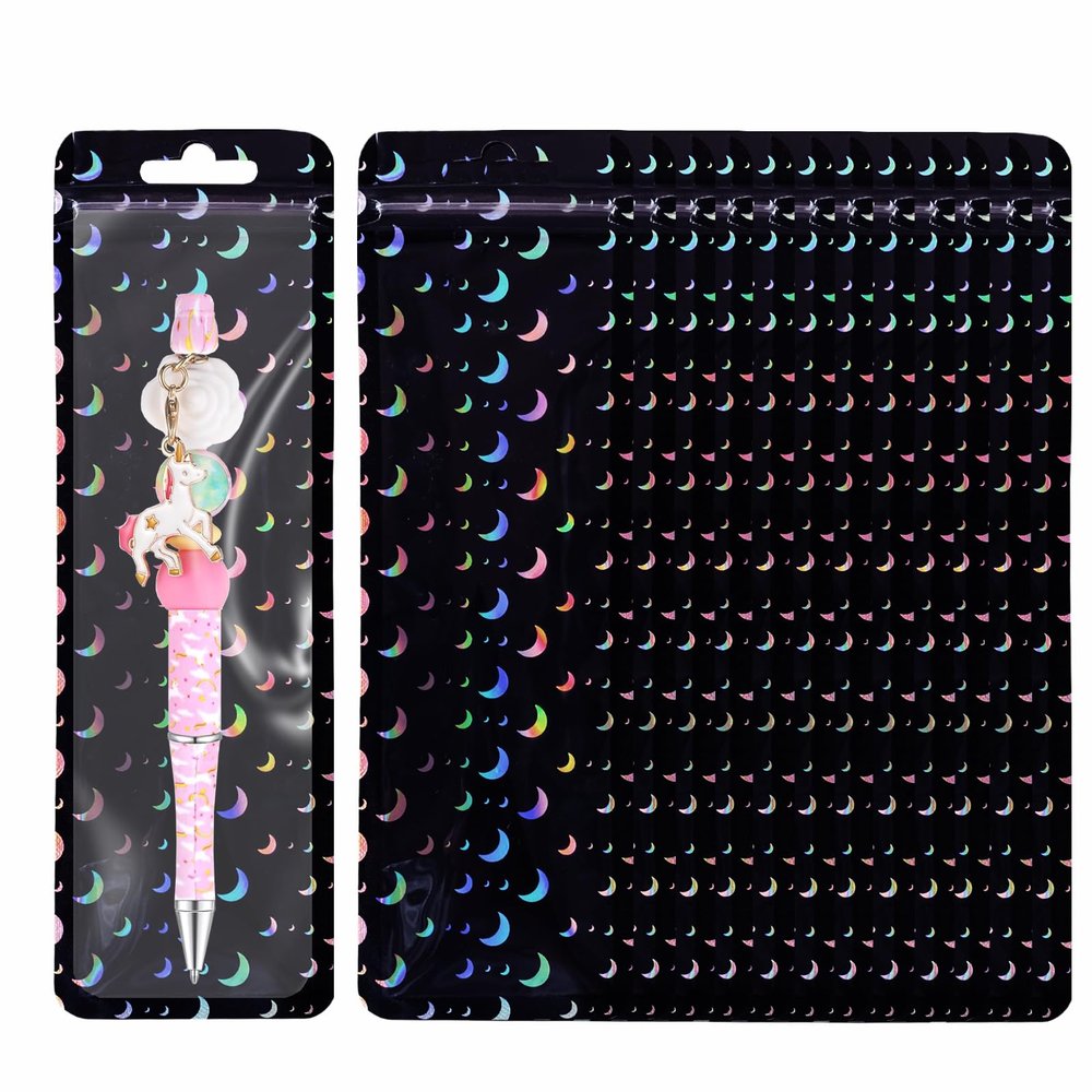 100 Pack Holographic Bags Clear Window Resealable Bags for Candy Party Favor, Bead Pen Bags Sample Pouch Packaging Bags for Pen,Jewelry,Brushes Small Business Supplies 2.5x8.66inch