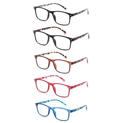 Blue Light Reading Glasses Readers for Women Ladies Computer Lightweight Frame Spring Hinge Eyeglasses 5 Pack