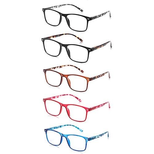 Blue Light Reading Glasses Readers for Women Ladies Computer Lightweight Frame Spring Hinge Eyeglasses 5 Pack