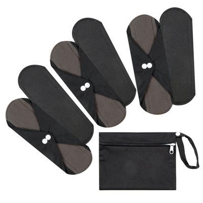 7pcs Set 1 pc Mini Wet Bag +6pcs Absorbent Reusable Sanitary Pads/Washable Cloth Menstrual Pads(Black,L)