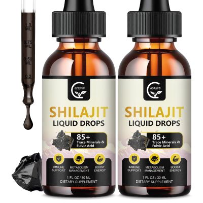 (2-Pack) High Potency Shilajit Pure Himalayan Organic Liquid Supplement, Shilajit Resin Drop for Men & Women, Max Potency 85+ Clean Trace Minerals & Fulvic Acid for Energy, Metabolism & Immune Support
