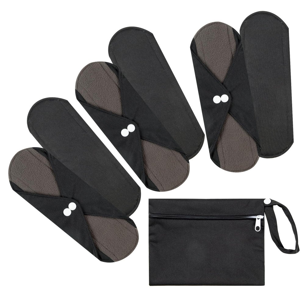 7pcs Set 1 pc Mini Wet Bag +6pcs Absorbent Reusable Sanitary Pads/Washable Cloth Menstrual Pads(Black,M)