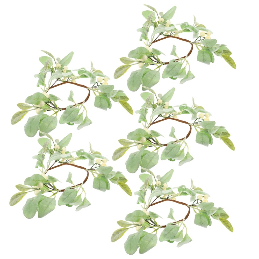 HOOTNEE 5pcs Eucalyptus Leaves Candle Rings Artificial Wreaths for Tabletop Decoration Elegant Centerpiece for Parties Weddings and Home Decor Faux Leaf Design