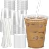 Dealusy 100 Pack - 16 oz Clear Plastic Cups with Lids and Straws, Sturdy & Food Safe Iced Coffee Cups with lids, Disposable Plastic Smoothie Cups for Cold Drinks view 1