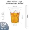 Dealusy 100 Pack - 16 oz Clear Plastic Cups with Lids and Straws, Sturdy & Food Safe Iced Coffee Cups with lids, Disposable Plastic Smoothie Cups for Cold Drinks view 2