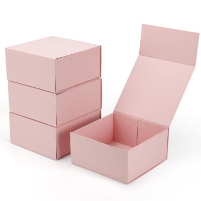 Ditwis 4 Pack 8x8x4 Inches Gift Boxes with Magnetic Closure Lids, Pink Magnetic Box for Wedding, Groomsmen Bridesmaid Proposal, Birthdays, Mother's Day