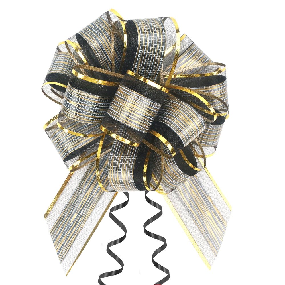 10 Pack Large Pull Bows 6 Inch - Big Black Bows for Gift Wrapping, Ribbon Pull Bows for Mother's Day, Wedding Baskets Birthdays Gift