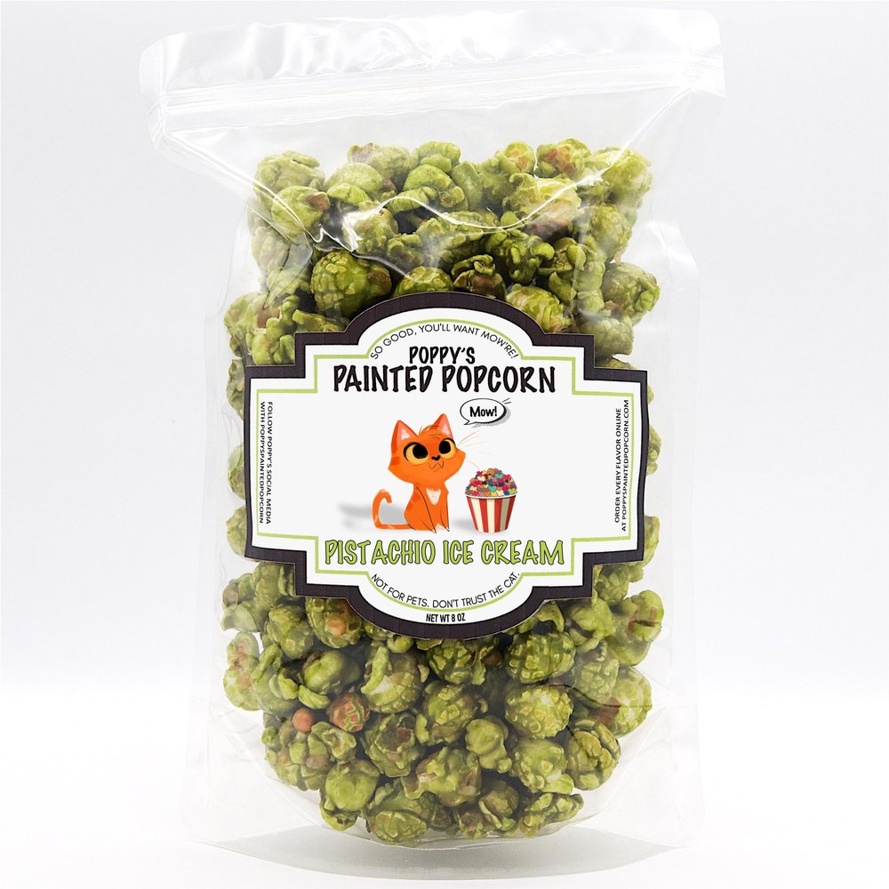 Poppy's Painted Popcorn (Pistachio Ice Cream), 8 Ounce (Pack of 1)