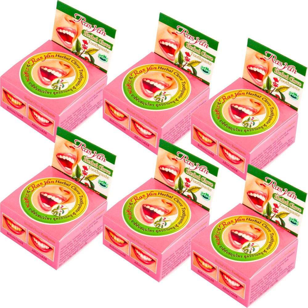 6 Pcs. of Ras Yan Herbal Clove Concentrated Toothpaste in Round Box 25 Gram. Original from Thailand.