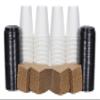 MULMEH New Disposable Paper Coffee Hot Cups, Black Travel Sip Lids and Insulated Holder Sleeves (100, 12 oz.) view 1
