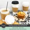 MULMEH New Disposable Paper Coffee Hot Cups, Black Travel Sip Lids and Insulated Holder Sleeves (100, 12 oz.) view 3