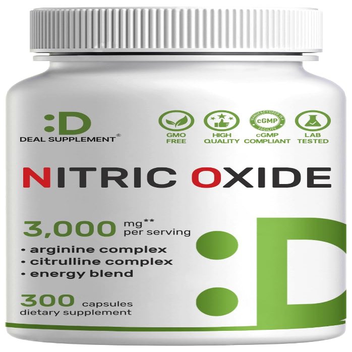 Nitric Oxide Supplement 3,000mg, 300 Capsules | 12-in-1 Complex for Men & Women  Arginine, Citrulline, Korean Red Ginseng, Tongkat Ali, Maca Root, & Marshmallow Blend*
