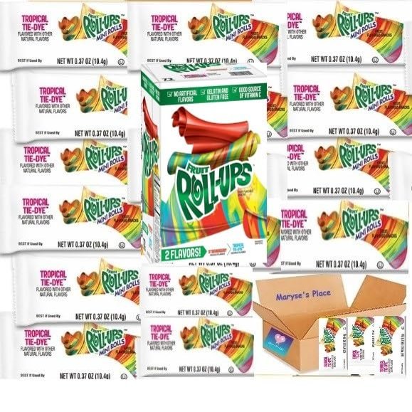 Maryse's Place Fruit Roll Up Variety | Strawberry & Tropical Tie Dye | Gelatin & Gluten Free | After School Lunch Picnic Birthday Party Dessert Easter Egg Hunt Basket Filler & Stuffer Gift | 72 CT