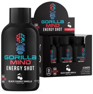 Gorilla Mind Gorilla Mode Energy Shots (6-Pack) - Energy Shots for Enhanced Focus & Energy, Sugar-Free, Fast-Acting, Potent Formula with Vitamins & Natural Extracts (Black Cherry Vanilla)