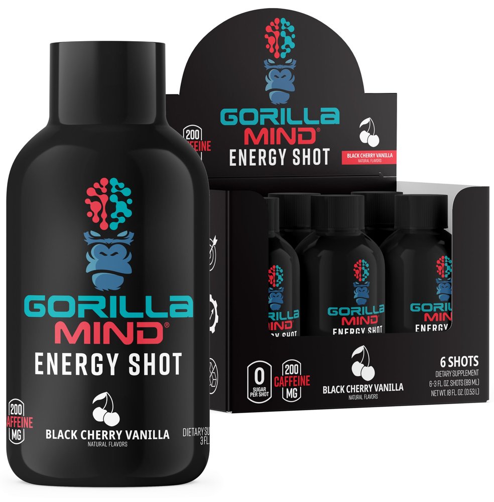 Gorilla Mind Gorilla Mode Energy Shots (6-Pack) - Energy Shots for Enhanced Focus & Energy, Sugar-Free, Fast-Acting, Potent Formula with Vitamins & Natural Extracts (Black Cherry Vanilla)