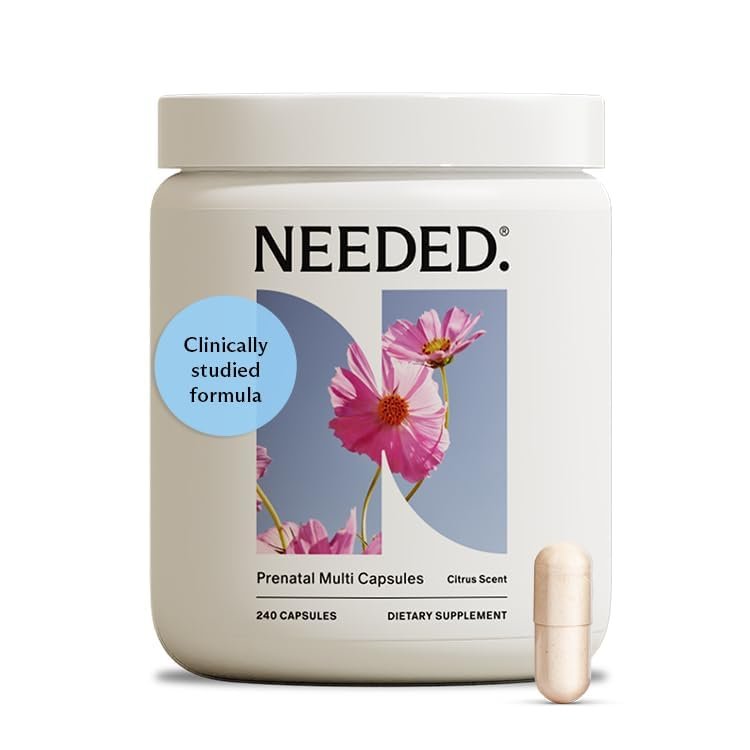 Needed. Prenatal Multivitamin with Citrus Scent Insert - Complete Prenatal Multi for Before, During, & After Pregnancy - 26 Optimal Nutrients Including Choline, Vitamin B, & Folate - 30 Day Supply