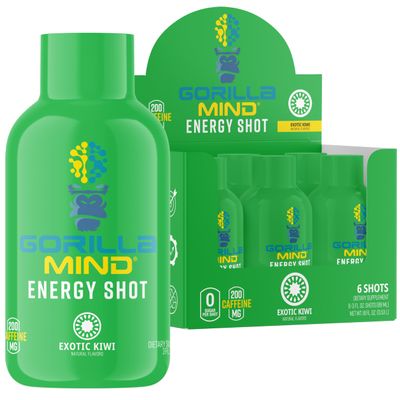 Gorilla Mind Gorilla Mode Energy Shots (6-Pack) - Energy Shots for Enhanced Focus & Energy, Sugar-Free, Fast-Acting, Potent Formula with Vitamins & Natural Extracts (Exotic Kiwi)