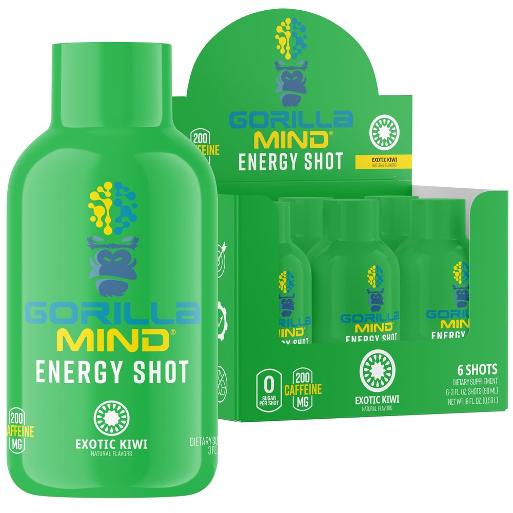 Gorilla Mind Gorilla Mode Energy Shots (6-Pack) - Energy Shots for Enhanced Focus & Energy, Sugar-Free, Fast-Acting, Potent Formula with Vitamins & Natural Extracts (Exotic Kiwi)