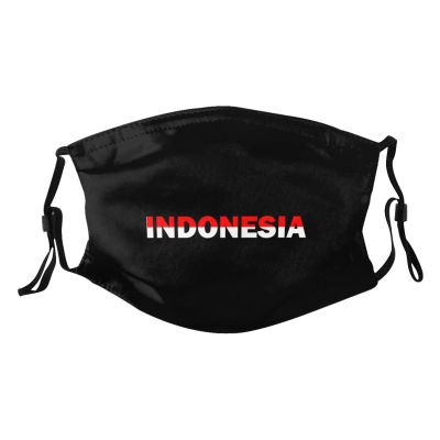 Rqwaaed Indonesia Flag Indonesian Text Word Art Face Mask Washable Reusable Adults Breathable With 2 Filters, 1, Black