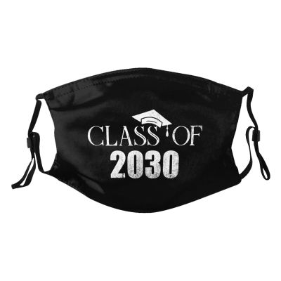 Rqwaaed Class of 2030 Graduation High School College Senior Face Mask Washable Reusable Adults Breathable With 2 Filters, 1, Black