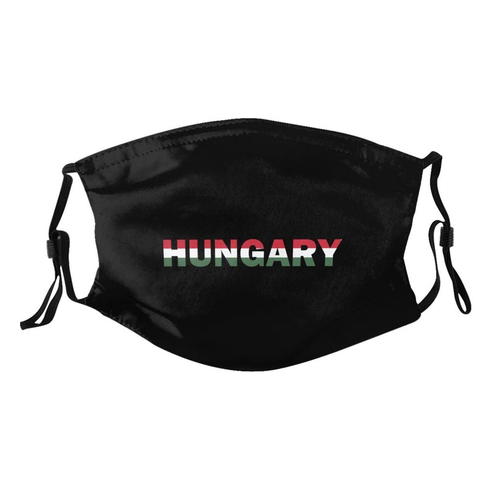 Rqwaaed Hungary Flag Hungarian Text Word Art Face Mask Washable Reusable Adults Breathable With 2 Filters, 1, Black