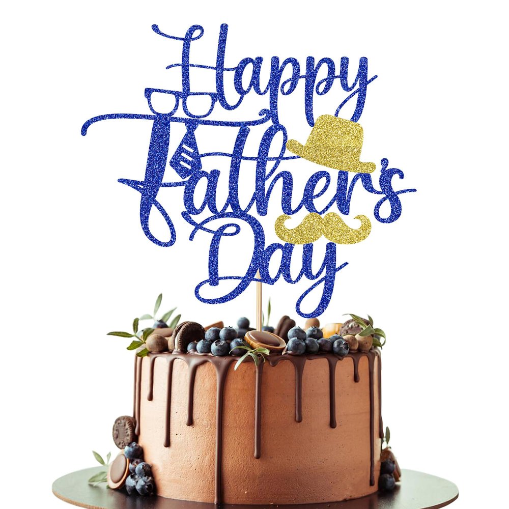 Leetaivie Happy Father's Day Cake Topper, Happy Birthday Dad Best Dad Ever Cake Topper, Father's Day Cake with Hat Signs Best Dad Ever Cake Decorations (Dark Blue)