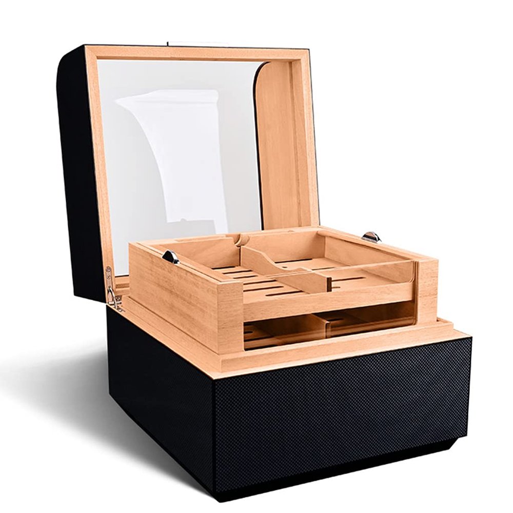 NZHIMING Humidors, Humidor 3-Layer Cigar Ceoffice Cigar Box Cigar Storage Box for Friends/Black/33.5 * 33.4 * 22.8Cm