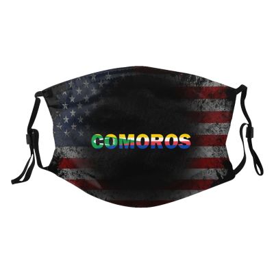 Rqwaaed Comoros Flag Comoran Text Word Art Face Mask Washable Reusable Adults Breathable With 2 Filters, 1, Black