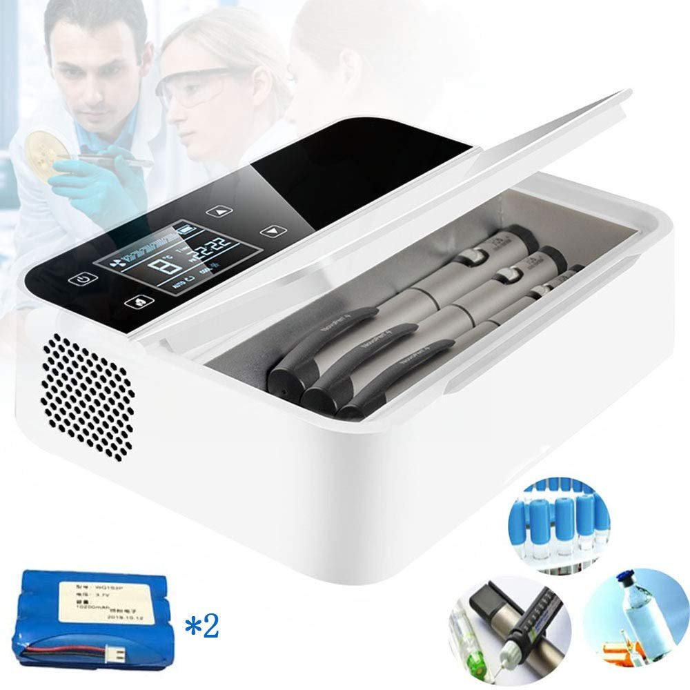 Mini Medicine Refrigerated Box, Insulin Cooling Case, Travel, Home, Portable Car Refrigeration Case/Small Travel Box for Medication,Twobatteries