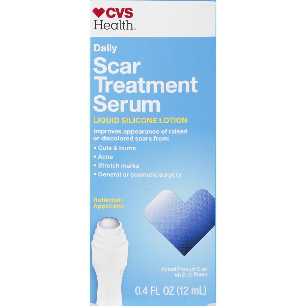 CVS Health Daily Scar Treatment Serum: Medical-Grade Silicone Formula with Rollerball Applicator - Quick & Effective, 0.4 oz, Clear