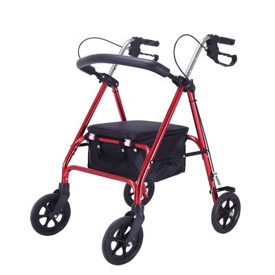 Rollator Walker Aluminum Stand Up Folding Rollator Walker Backrest and Storage Bags The Height of The Handle Can Be Adjusted in Three Levels with Large Seat for Seniors (Color : Red)