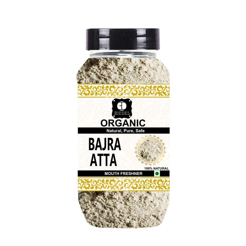 EDZZEL Organic Bajra Atta (Pearl Millet) Traditional Premium Quality Hygienically Packed | Vegan | Gluten Friendly | NON-GMO | Indian Origin ( Pack of 1 ) 250 Gm