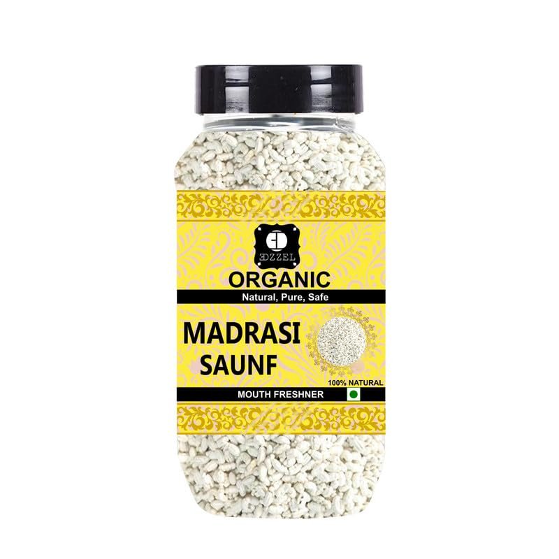 EDZZEL Organic Madrasi Saunf Traditional Premium Quality Hygienically Packed | Vegan | Gluten Friendly | NON-GMO | Indian Origin ( Pack of 1 ) 300 Gm