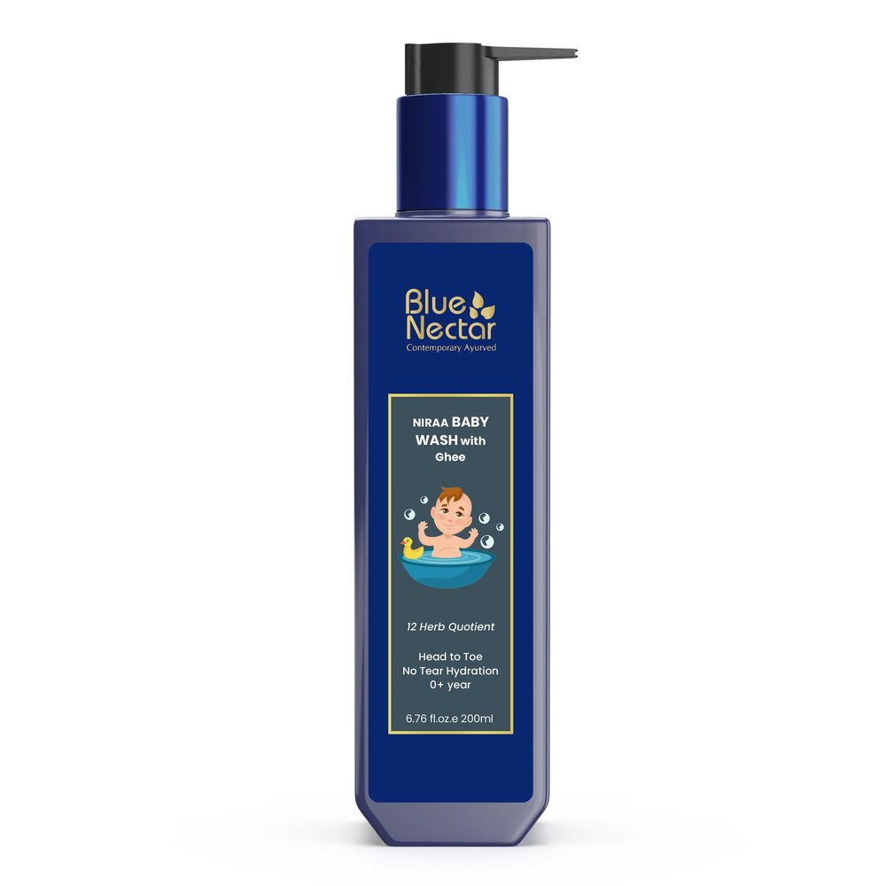 Blue Nectar Baby Wash for Bath with Organic Ghee | Gentle Cleanser Body Wash for Kids | Top to Toe Wash for Baby with Natural Moisturizer (6.76 Fl Oz, 9 Herbs)