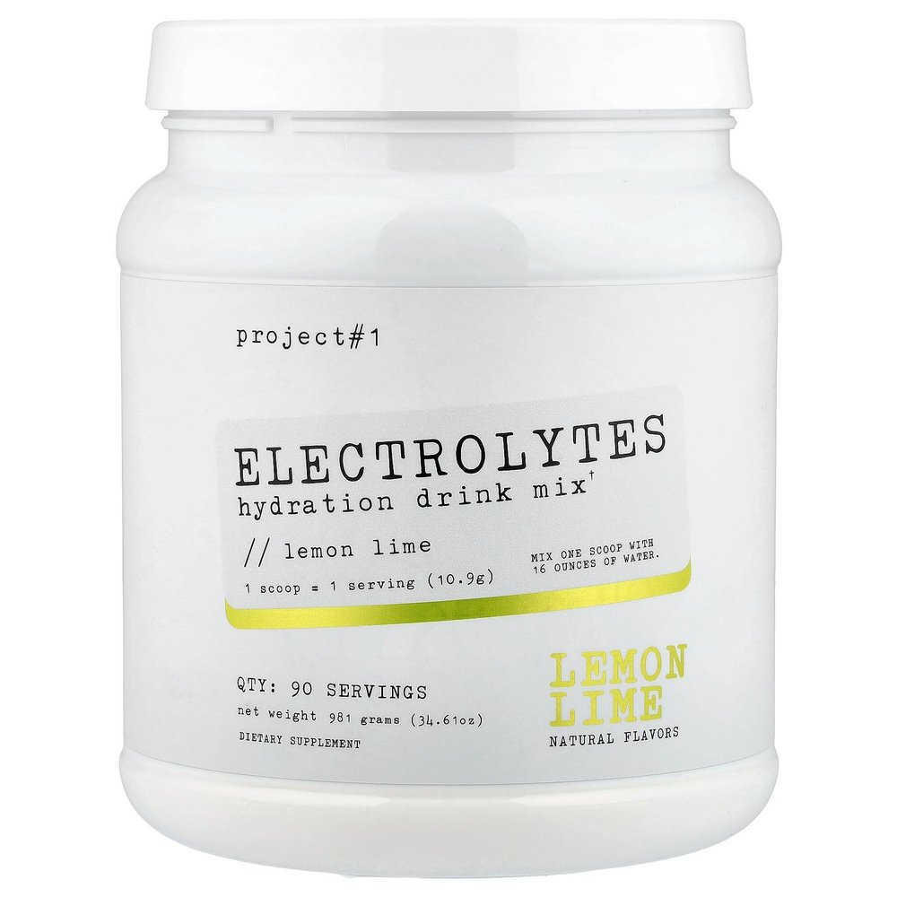 Project #1 Electrolyte Drink Mix - Lemon Lime Flavor - Enhanced Hydration with Potassium & Coconut Water - Low Calorie, High Performance Electrolyte Powder for Fitness & Endurance - 90 Servings