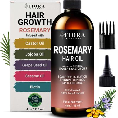 100% Pure Rosemary Oil for Hair Growth, Infused with Biotin, Jojoba & Castor Oils - Natural Hair Strengthening Serum, Scalp and Beard Oil, Aceite De Romero para El Cabello
