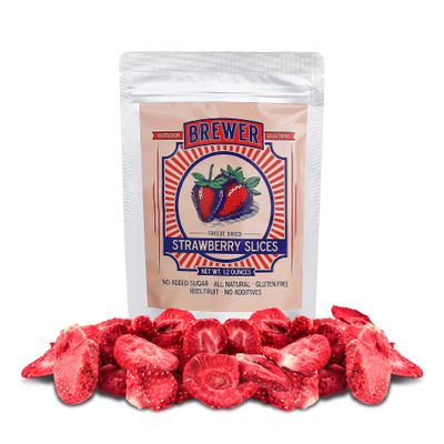 BREWER Freeze Dried Strawberries Slices - Pack of 1 (1.2 Oz) - Natural Freeze-Dried Strawberries No Sugar Added, Single Serving Dry Strawberry, Gluten-Free Fruit Snack for Baking, Smoothies & Camping